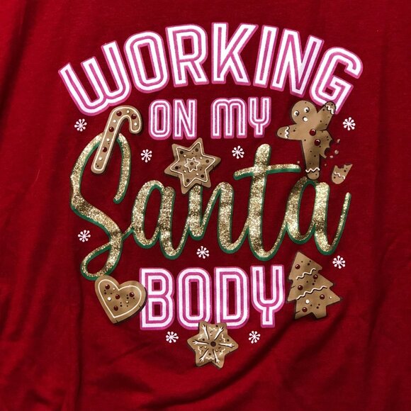 Womens L Christmas Santa Body T-Shirt Red Short Sleeve Graphic Holiday Tee - Picture 6 of 6
